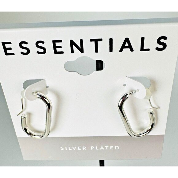 Essentials Silver Wire Hook Rectangular Oval Hoop Earrings $40 MSRP - Picture 4 of 7